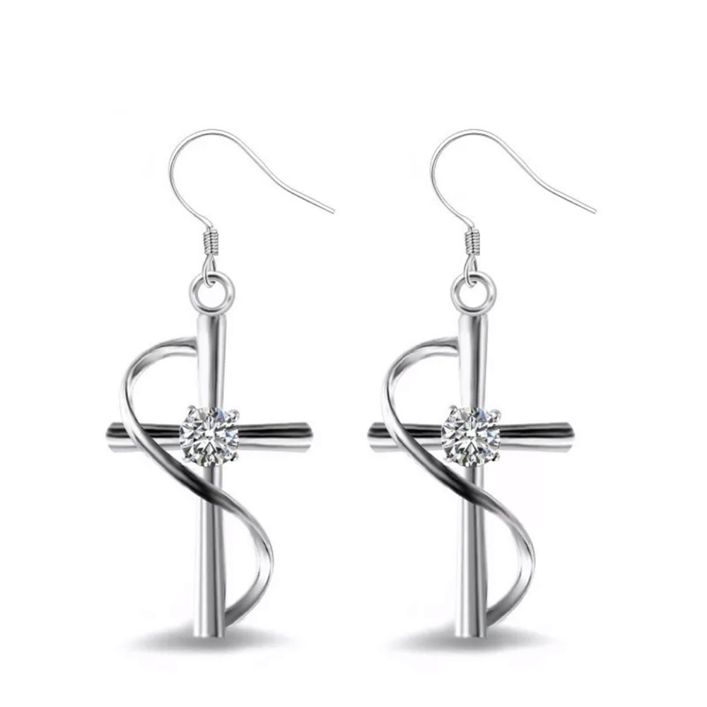 Drop Earrings 925Silver Filled White Sapphire - Picture 2 of 3